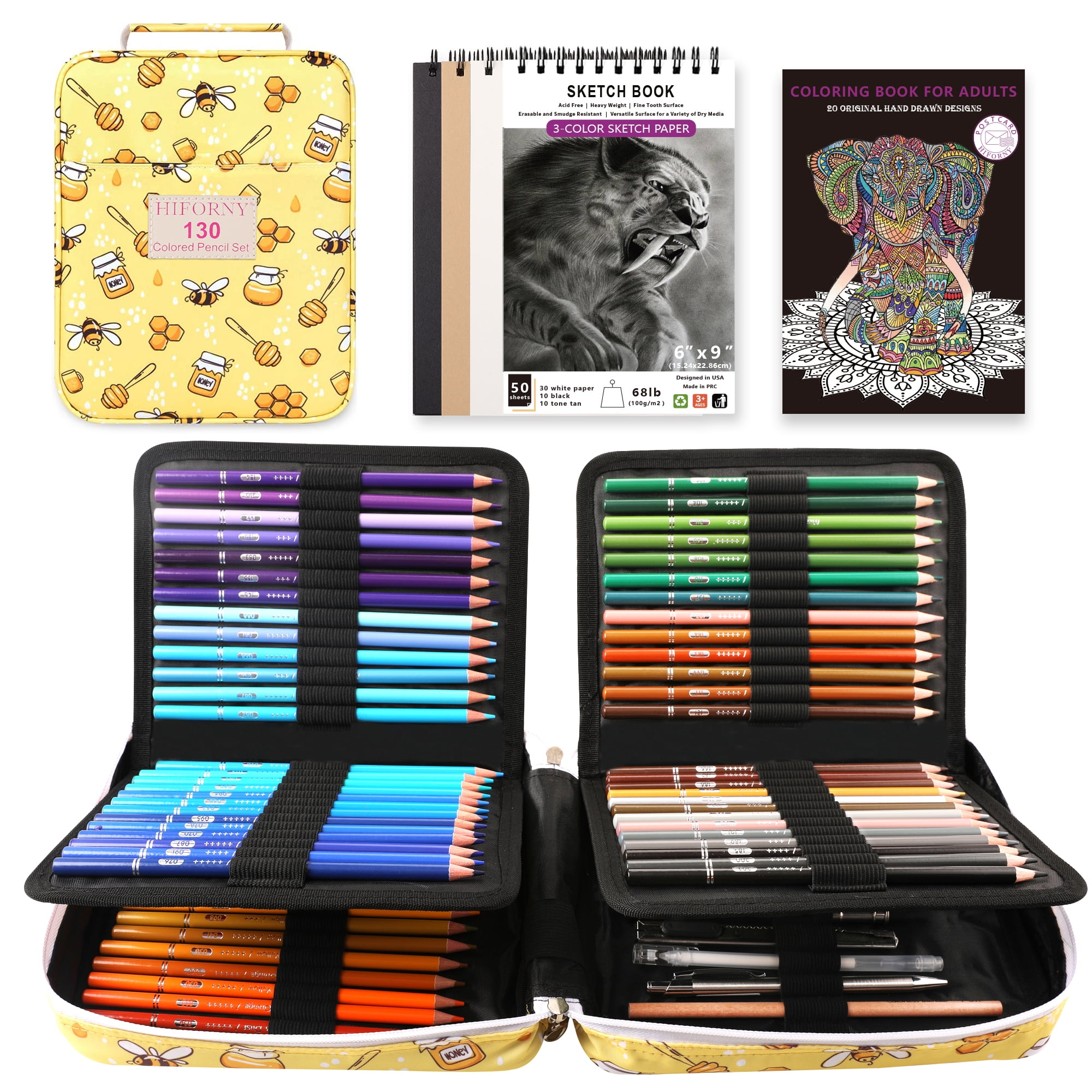 HIFORNY 130 Colored Pencils Set for Adults Coloring 120 Colors Coloring Pencils with Extras,Artists Soft Core,Drawing Pencils Art Craft Supplies for Adults Beginners