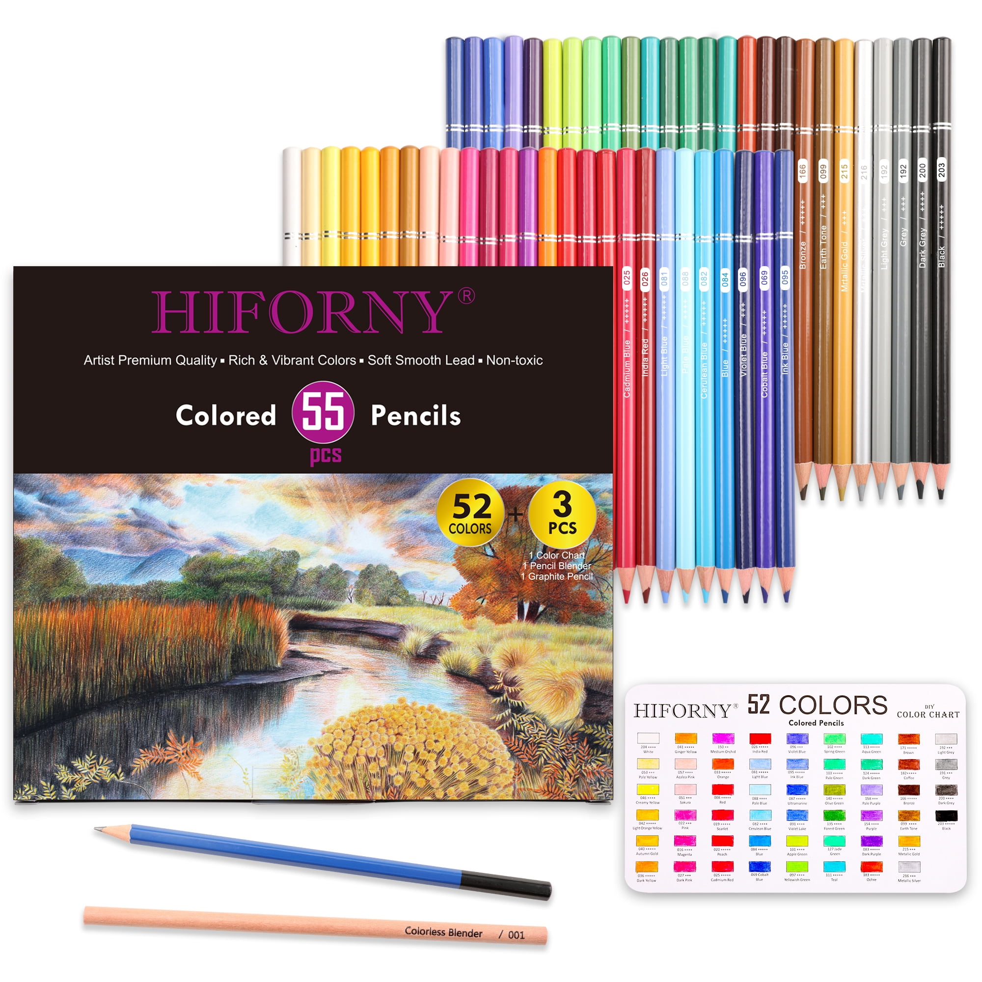 HIFORNY  55 Pack Colored Pencils Set for Adult Coloring,52 Colors Coloring Pencils with Extras,Drawing Pencils Art Craft Supplies for Adults Beginners