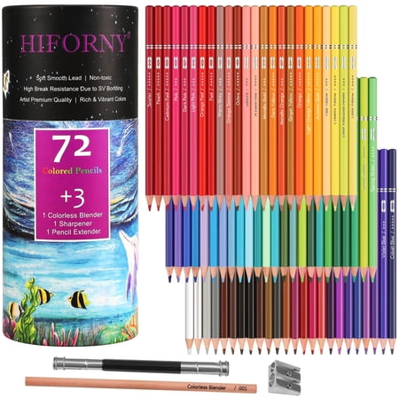 HIFORNY 75 Pack Colored Pencils Set, 72 Colors for Adult Coloring, Drawing & Art Supplies for Beginners & Artists