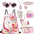 thumbnail image 1 of HIFOT 18pcs Unicorn Gifts As Party Favors for Kids Goodie Bags, Unicorn Toy, Makeup Bag, Drawstring Backpack, Sunglasses For Girls, Pendant Necklace, Rings, Bracelets, Keychain, Stickers, Hair Ties, 1 of 7