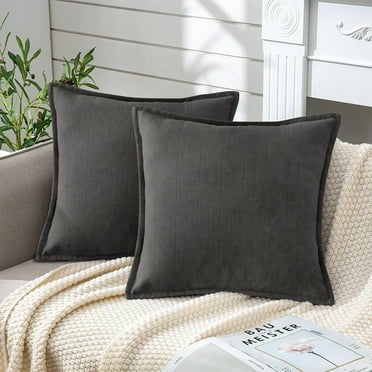 HIG 2 PCS 18"x18" Chenille Throw Pillow Covers with Herringbone Pattern Gray