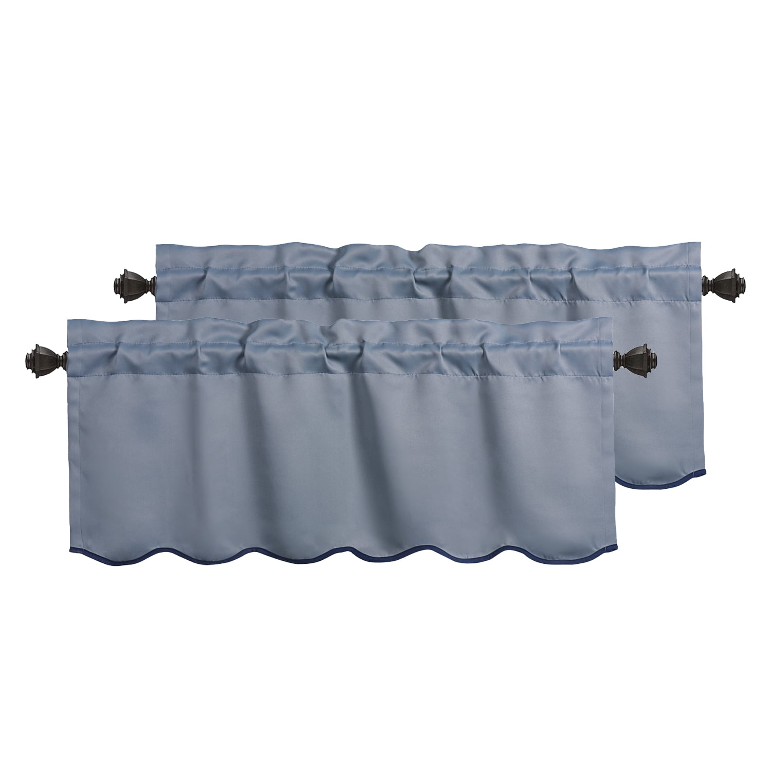 HIG 2 Panels Blackout Window Treatment Valances, 52"W x 18"L Color-Block Scalloped Valances, Decorative Rod Pocket Short Curtain Panel for Kitchen, Window, Bathroom, Blue