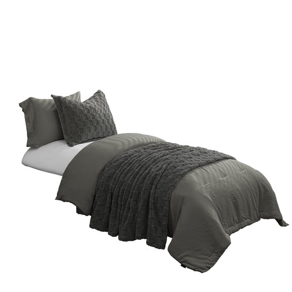 HIG 2-in-1 Comforter Set with Detachable Fluffy Blanket & Duvet Insert - Prewashed 6PC Dark Gray Bedding Set for All Season, Includes 1 Pillow Sham & 1 Pillowcase, Twin-XL Size