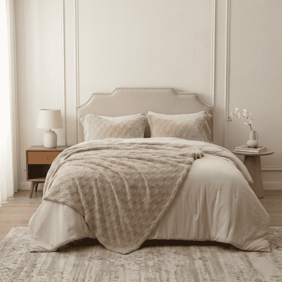 HIG 2-in-1 Queen 6-Piece Comforter Set with Detachable Fluffy Blanket, Prewashed All-Season Bedding Set, Camel