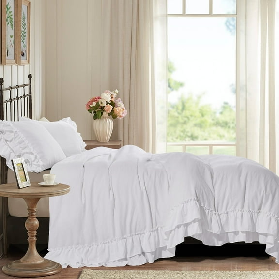 HIG 3 Piece Vintage Duvet Cover Set, Ultra Soft Pre-washed Microfiber, Off-white, Queen