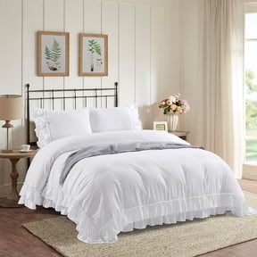 HIG 3 Piece Vintage Duvet Cover Set, Ultra Soft Pre-washed Microfiber, Off-white, Queen