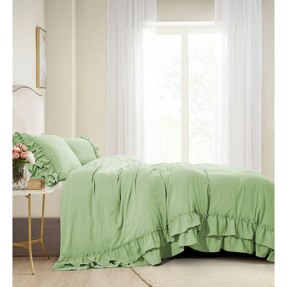 HIG 3 Piece Vintage Duvet Cover Set, Ultra Soft Pre-washed Microfiber, Sage, King