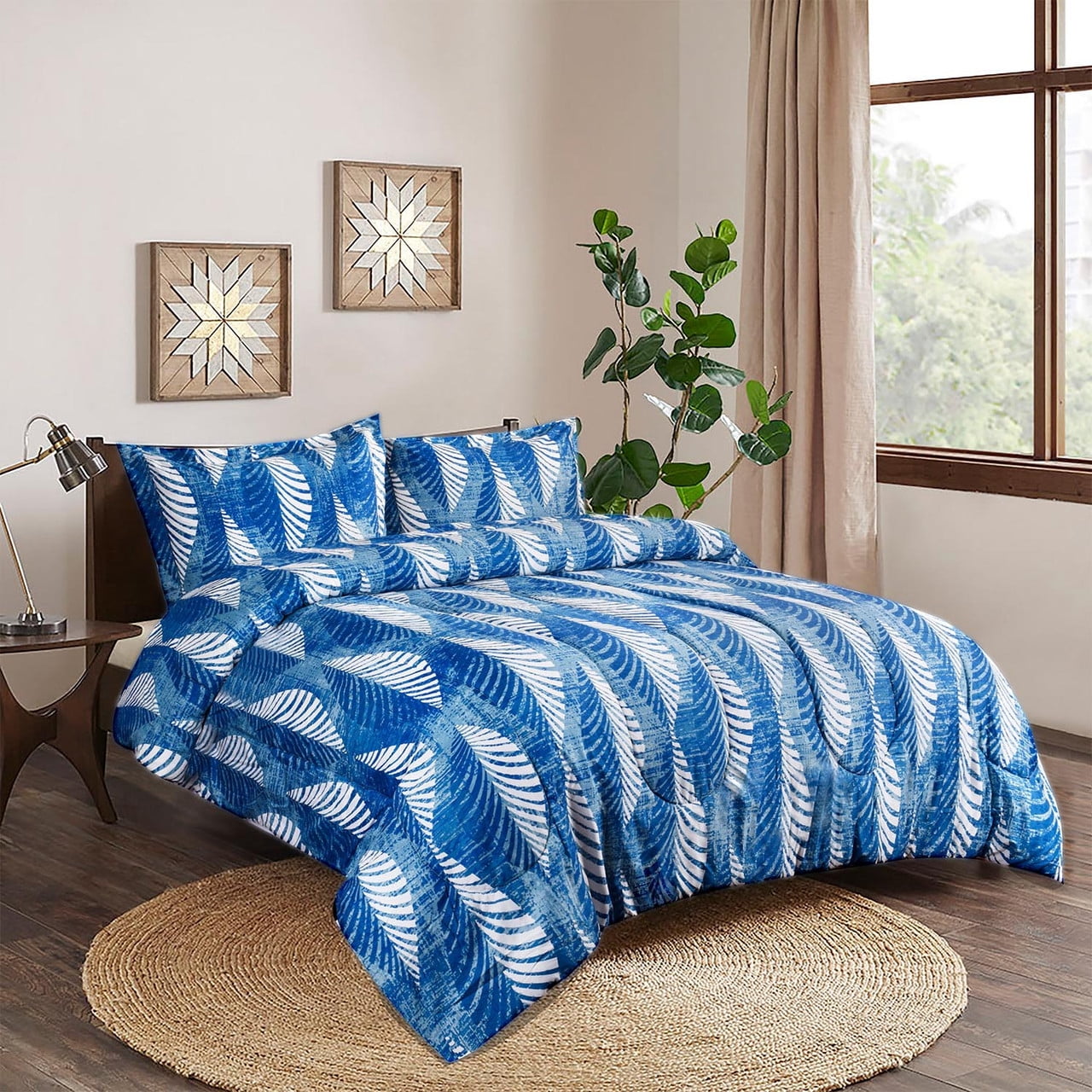 HIG 3 Pieces Abstract Botanical Printed Comforter Set with Palm Tree
