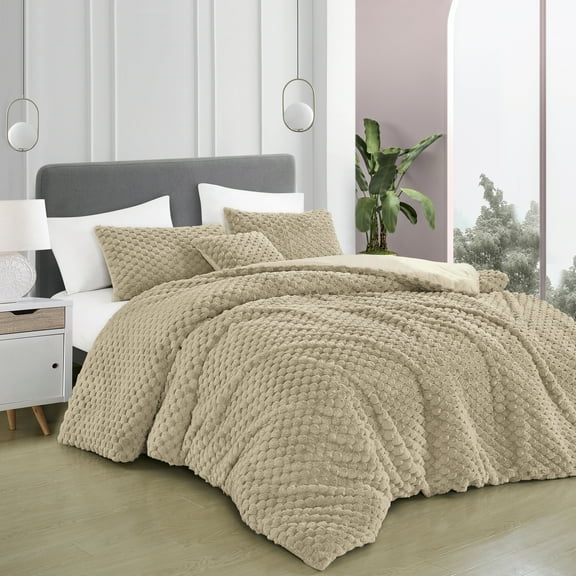 HIG 4-Piece Faux Fur Comforter Set – Luxury Ultra Soft Plush & Fluffy Bedding, Warm and Cozy Blanket with 1 Comforter, 2 Shams & 1 Decorative Pillow, King