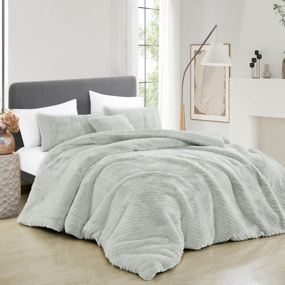 HIG 4-Piece Faux Fur Comforter Set – Luxury Ultra Soft Plush & Fluffy Bedding, Warm and Cozy Blanket with 1 Comforter, 2 Shams & 1 Decorative Pillow, Queen