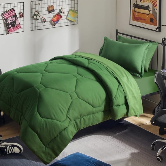 HIG 5 PCS Modern Comforter Set All Season Bed in a Bag, Green, Twin XL Size