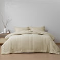 thumbnail image 1 of HIG 7‑Piece Bed in a Bag Comforter Set, Solid Light Beige Vertical Channel Quilted, Soft Microfiber All‑Season Bedding with Sheets & Pillow Shams, Queen Size, 1 of 8