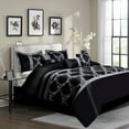 thumbnail image 1 of HIG 7 Piece Black & Silver and Gold Faux Silk Fabric Embroideried Bedding Set, King, 1 of 7