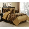 thumbnail image 1 of HIG 7 Piece Chocolate and Gold Faux Silk Fabric Embroideried Bedding Set, Queen, 1 of 6