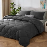 HIG 7 Piece Queen Comforter Set, Gray Reversible Quilted Down Alternative Bedding Set with Sheets, Pillowcases & Shams