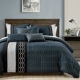 HIG 7 Pieces Embroidered Queen Size Comforter Set Navy Blue Brushed Microfiber Bedding