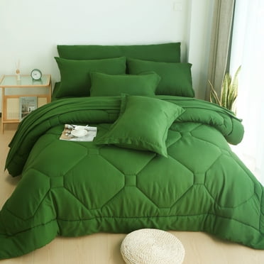 HIG 8 PCS Modern Comforter Set with Sheets All Season Bed in a Bag, Green, Queen Size