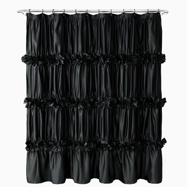 HIG Black Handcrafted Bow Tie Shower Curtain, 72" x 72", Cloth Fabric