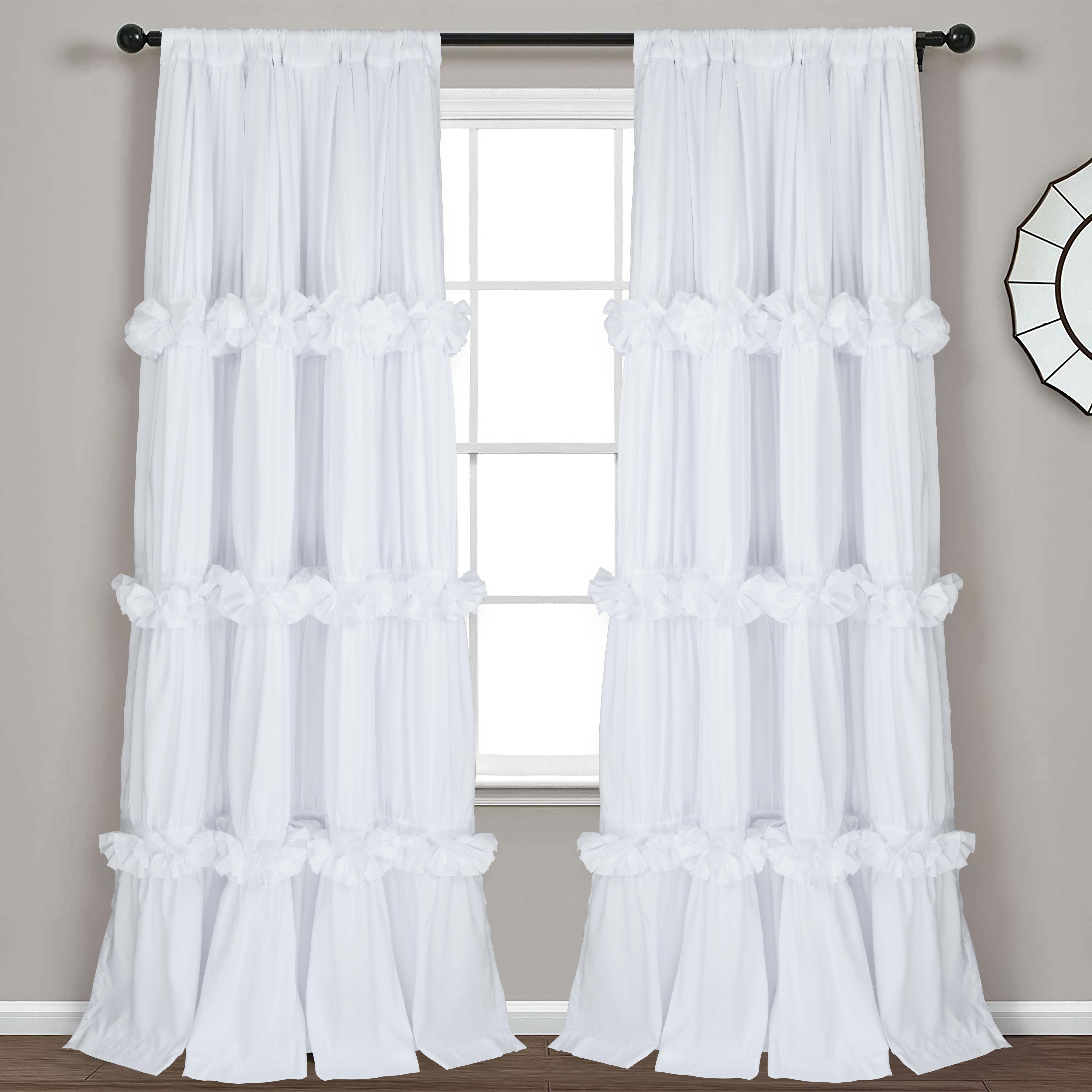 HIG Uptown Modern White Solid Print Rod Pocket Blackout Curtains, 54" x 84" (2 Panels)