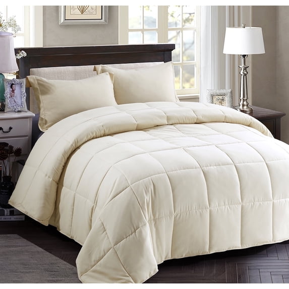 HIG Light Weight Down Alternative Comforter, Queen, Ivory, Reversible