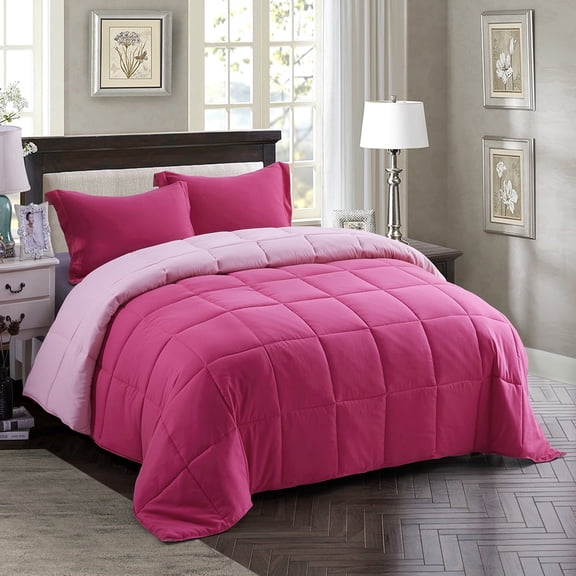 HIG Light Weight Down Alternative Comforter Set, Full, Pink, Reversible