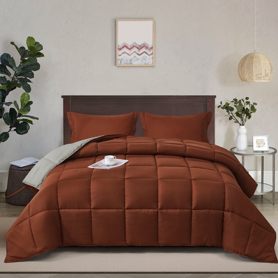 HIG Light Weight Down Alternative Comforter Set, King, Brick, Reversible