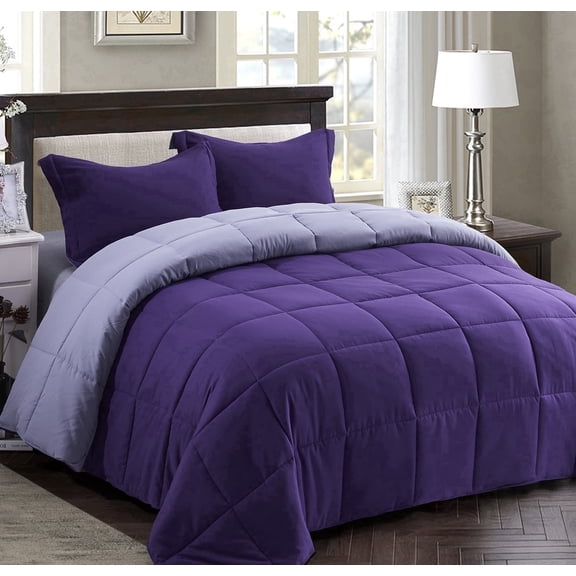 HIG Light Weight Down Alternative Comforter Set, King, Purple, Reversible