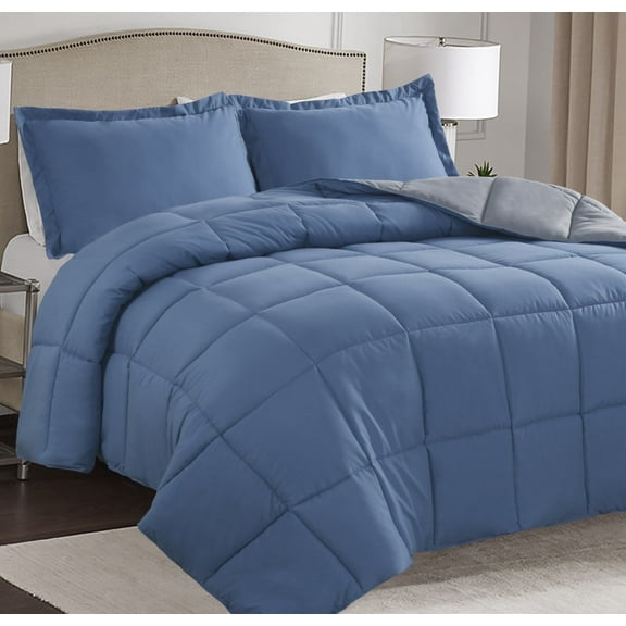 HIG Light Weight Down Alternative Comforter Set, Queen, Dust Blue, Reversible
