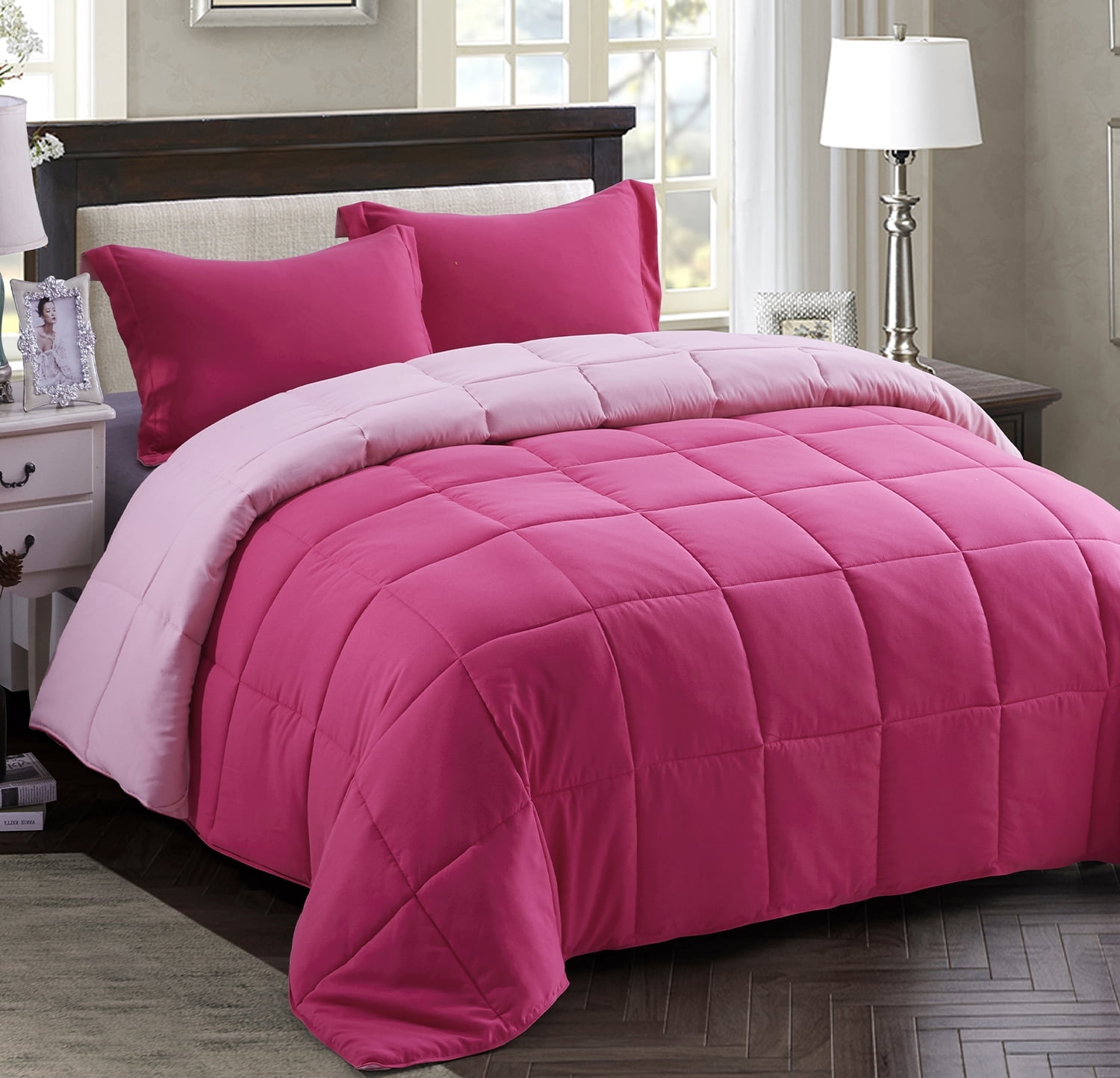 Full/Queen Hot Pink Reversible Microfiber Duvet Set