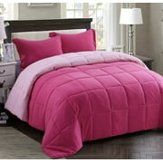 HIG Light Weight Down Alternative Comforter Set, Queen, Pink, Reversible