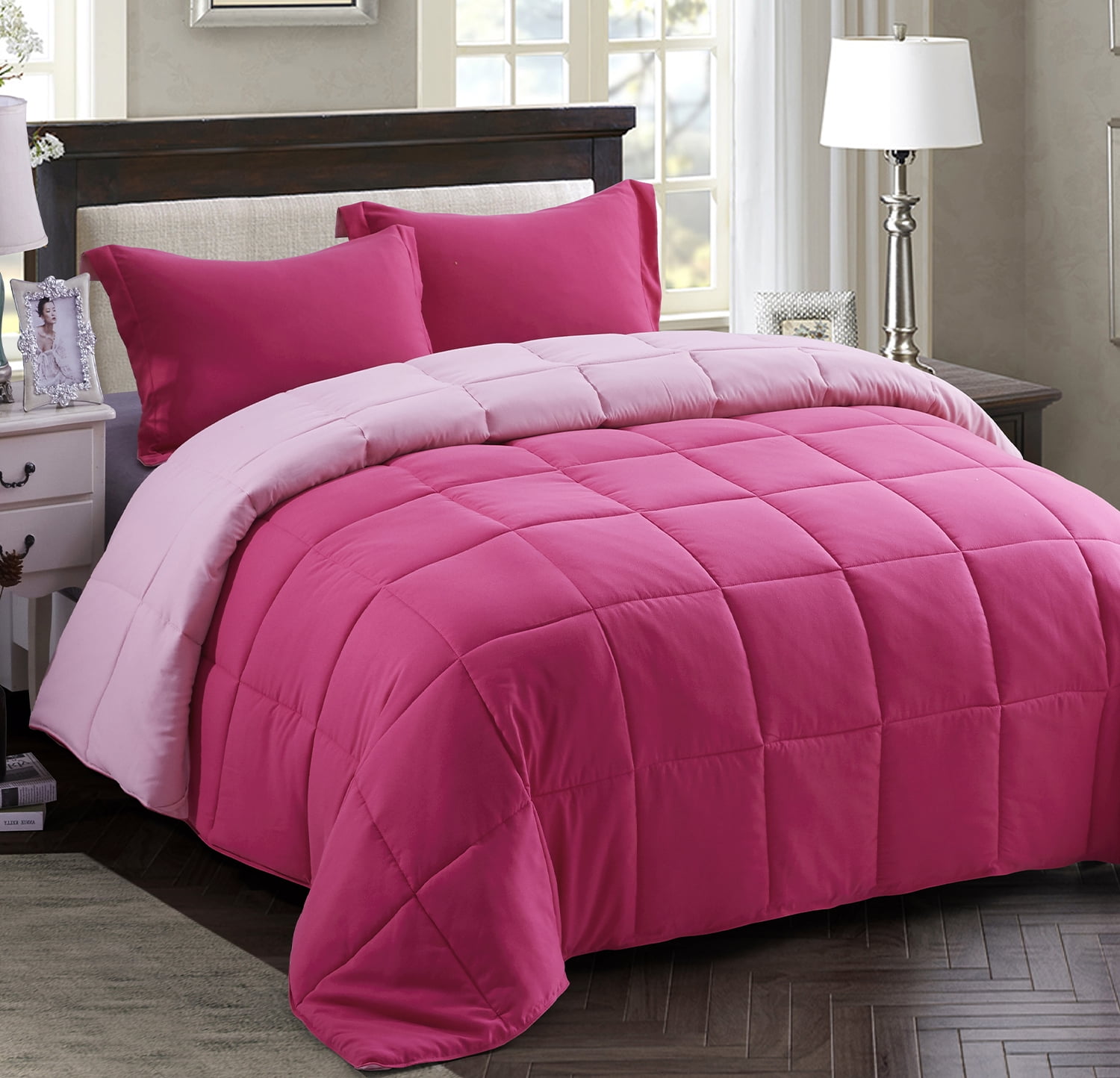 HIG Light Weight Down Alternative Comforter Set, Queen, Pink ...