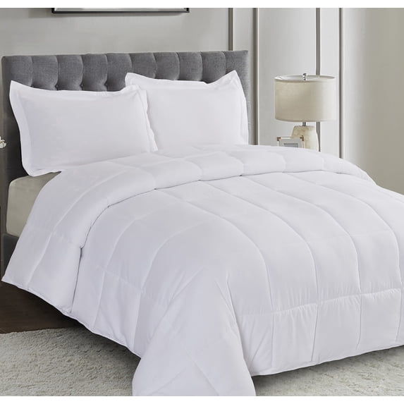 HIG Light Weight Down Alternative Comforter Set, Queen, White, Reversible