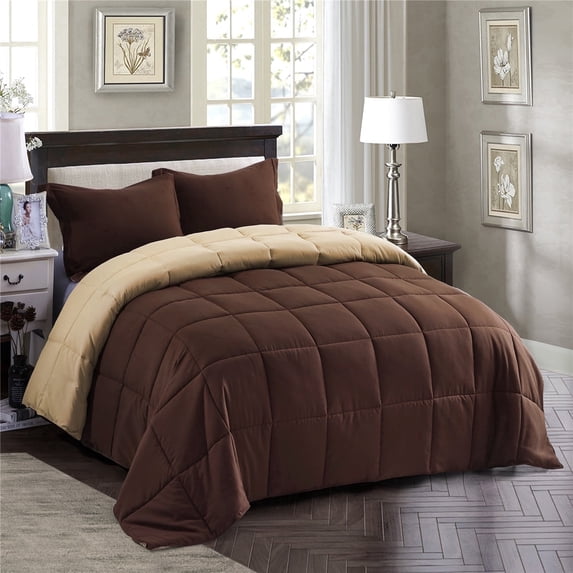 HIG Light Weight Down Alternative Comforter Set, Twin, Chocolate, Reversible
