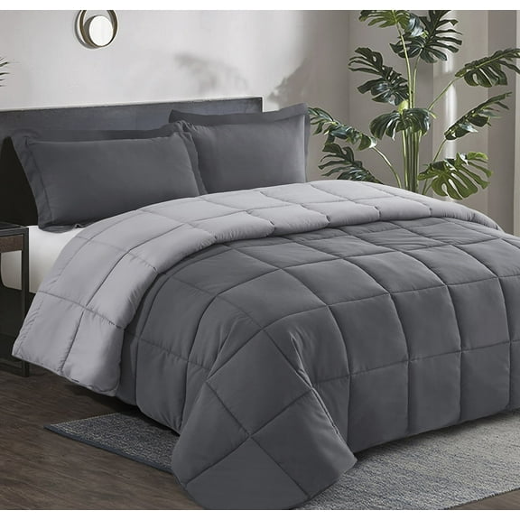 HIG Light Weight Down Alternative Comforter Set, Twin, Gray, Reversible