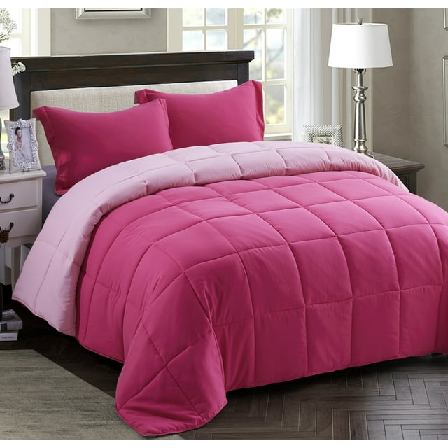 HIG Light Weight Down Alternative Comforter Set, Twin, Pink, Reversible