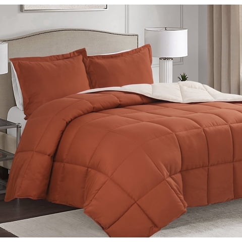 HIG Light Weight Down Alternative Comforter Set, Twin, Terracotta, Reversible