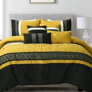 HIG Luxurious 7-Piece Embroidered Queen Bedding Set - Elegant Design & Cozy Comfort - Ideal for Home Decor, Yellow Bed in a Bag