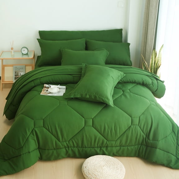 HIG 8 PCS Modern Comforter Set All Season Bed in a Bag, Green, King Size