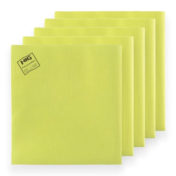 HIG PVA Microfiber Cleaning Towels, Professional Grade Synthetic Chamois Cloths for Streak Free Shine, Ultra Absorbent, Smooth & Reusable All-Purpose Cleaning Rags for Home, Car & Kitchen (5, Yellow)