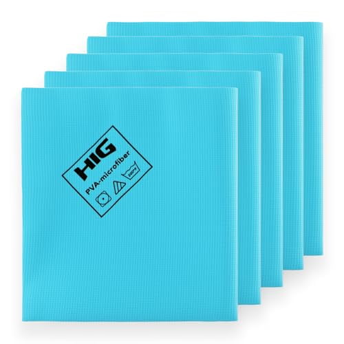 HIG PVA Microfiber Cleaning Towels, Professional Grade Synthetic Chamois Cloths for Streak Free Shine, Ultra Absorbent, Smooth & Reusable All-Purpose Cleaning Rags for Home, Car & Kitchen (5, Blue)