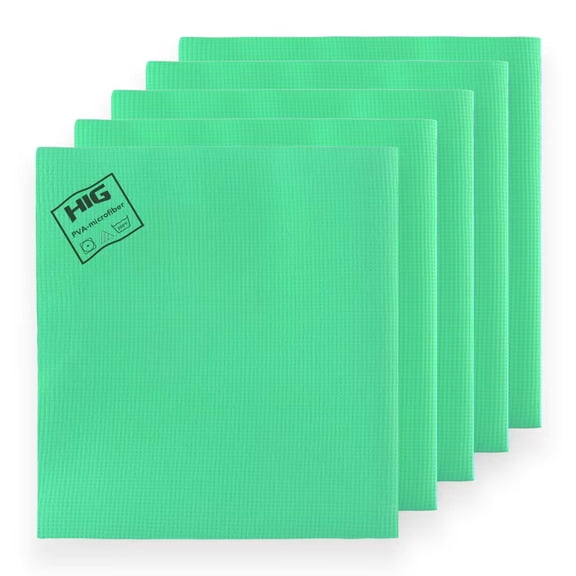HIG PVA Microfiber Cleaning Towels Professional Grade Synthetic Chamois, Ultra Absorbent Smooth and Reusable All-Purpose Cleaning Rags for Home, Car & Kitchen 5 Green  - 36080