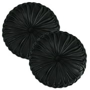HIG Set of 2 Pumpkin Pleated Round Throw Pillows, Soft Velvet, Black, 14.5" Diameter