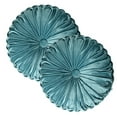 thumbnail image 1 of HIG Set of 2 Pumpkin Pleated Round Throw Pillows, Soft Velvet, Teal, 14.5" Diameter, 1 of 7