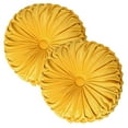 thumbnail image 1 of HIG Set of 2 Pumpkin Pleated Round Throw Pillows, Soft Velvet, Yellow, 14.5" Diameter, 1 of 7