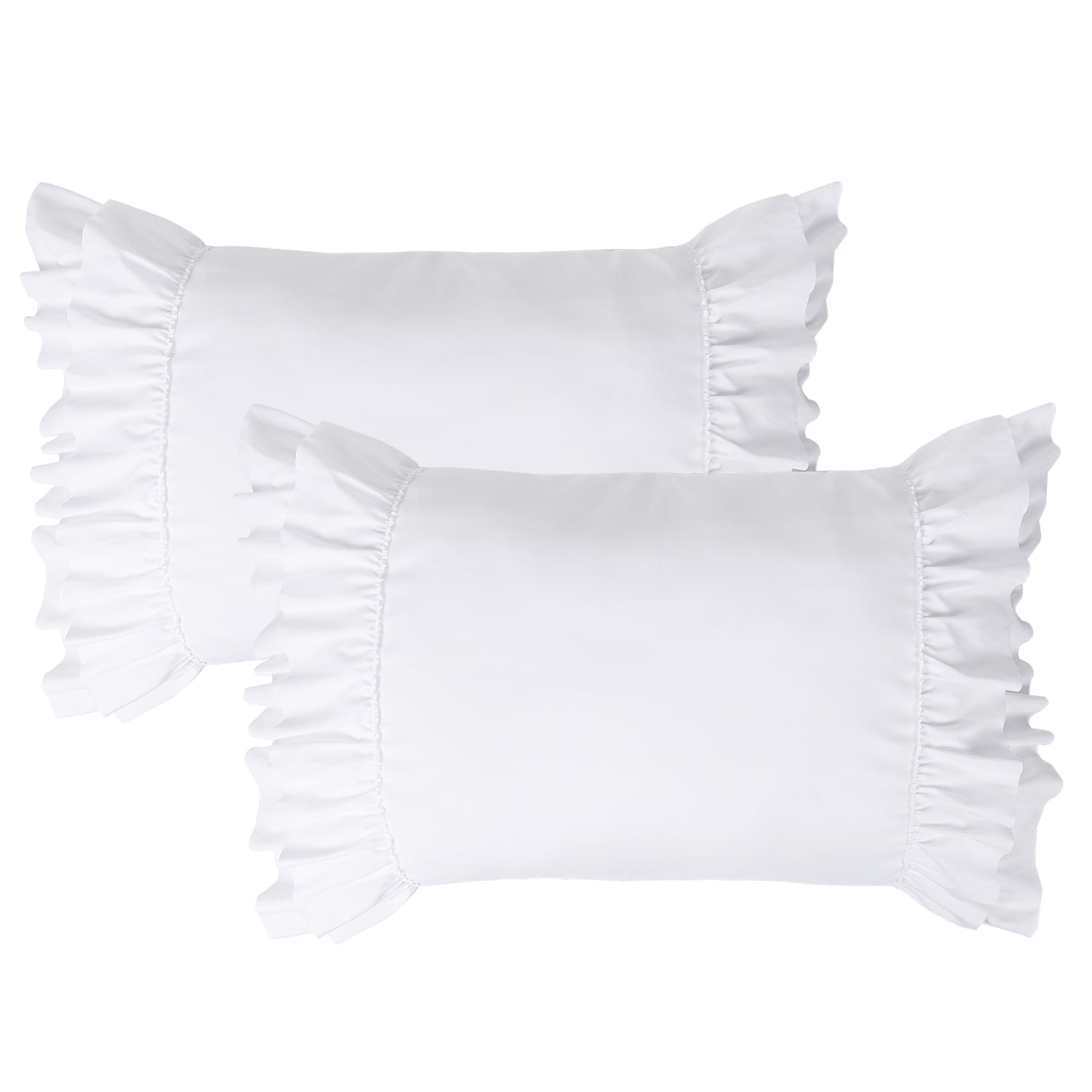White Microfiber King Size Ruffle Pillow Shams Set of 2