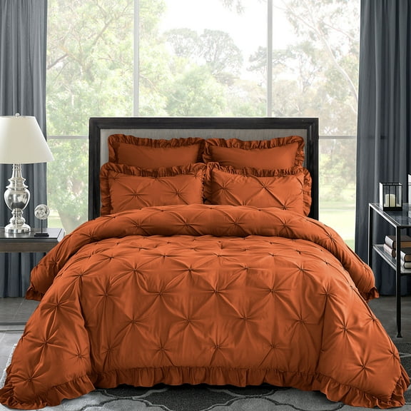 HIG Terracotta 5 Piece Bed in a Bag – Ruffled Comforter Set with French Country, Queen for Adults