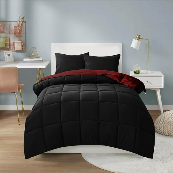 HIG Twin XL 5 Pieces Comforter Set, Black Reversible and Lightweight Bed in a Bag with 1 Comforter, 1 Flat Sheet, 1 Fitted Sheet, 2 Pillowcases, All Season Bedding Set for Dorm Bedroom