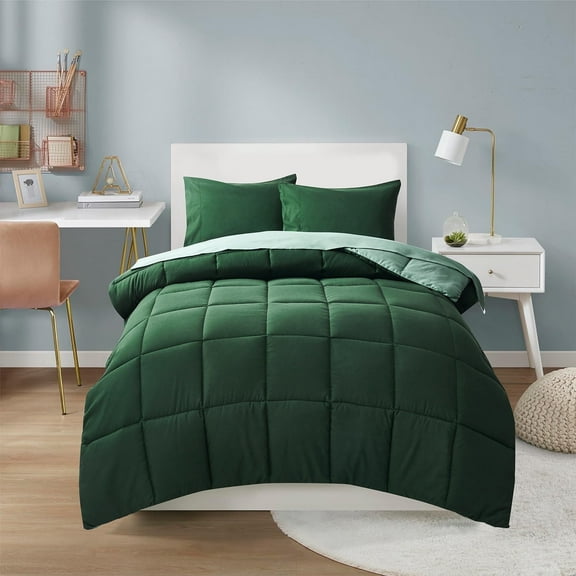 HIG Twin XL 5 Pieces Comforter Set, Green Reversible and Lightweight Bed in a Bag with 1 Comforter, 1 Flat Sheet, 1 Fitted Sheet, 2 Pillowcases, All Season Bedding Set for Dorm Bedroom