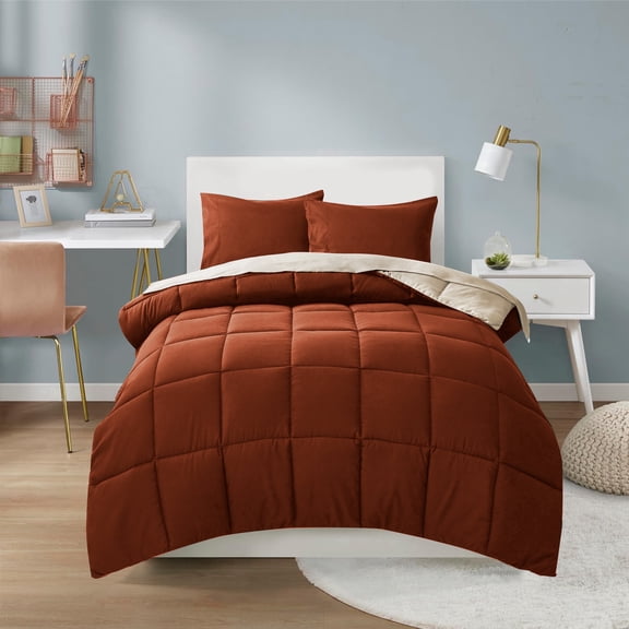 HIG Twin XL 5 Pieces Comforter Set, Terracotta Reversible and Lightweight Bed in a Bag with 1 Comforter, 1 Flat Sheet, 1 Fitted Sheet, 2 Pillowcases, All Season Bedding Set for Dorm Bedroom