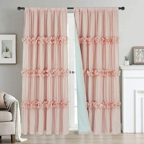 HIG Uptown Modern Peach Solid Print Rod Pocket Blackout Curtains, 54" x 84" (2 Panels)